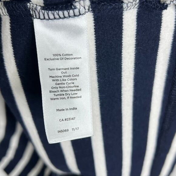 Talbots Black White Stripe Dress M Embroidered Boho Classic 3/4 Sleeve - Picture 5 of 8